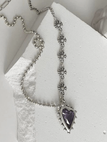 Gargantilla acero con corazón amatista