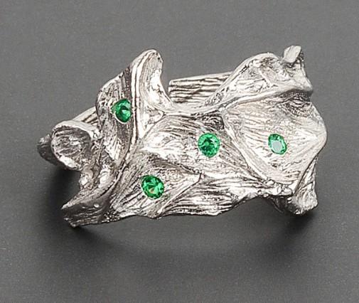 Anillo ajustable acero plateado jade verde