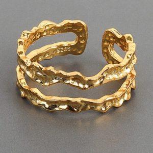 Anillo acero dorado ajustable mujer en color dorado repujado doble cenefa