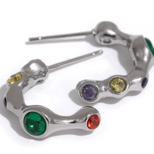 pendientes acero con circonitas color