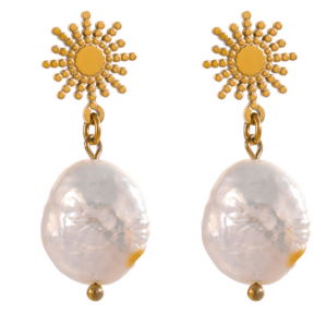 Pendientes acero dorado con perla