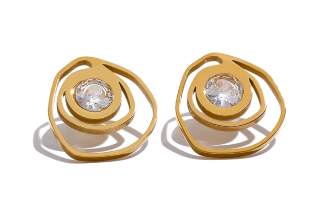 Pendientes dorados espiral con circonita