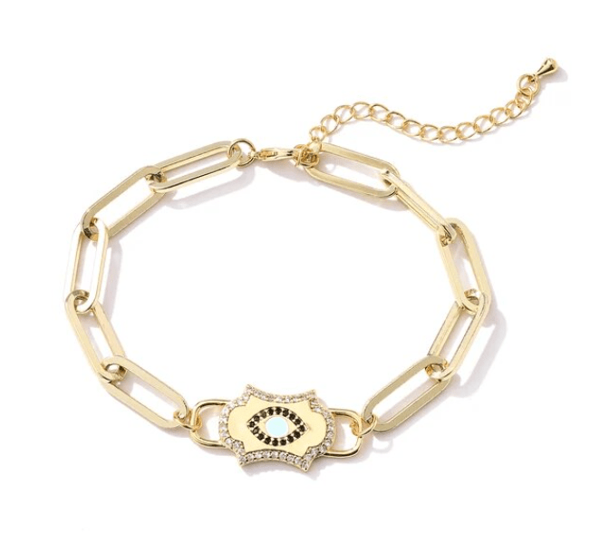 Pulsera acero dorado con ojo circonitas