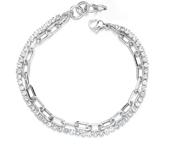 Pulsera acero doble cadena circonitas