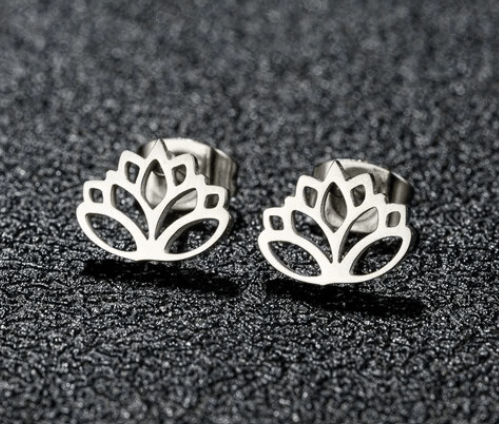 Pendientes de acero Pendientes pequeños acero plateado flor de loto