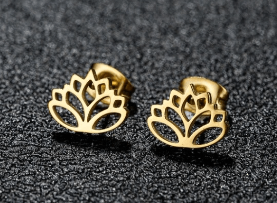 Pendientes acero dorado flor de loto