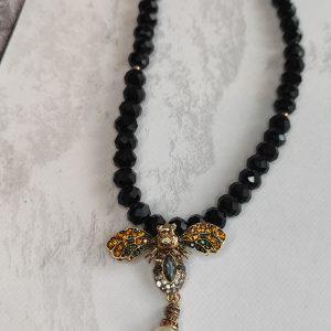 Collar cristal negro facetado con abeja