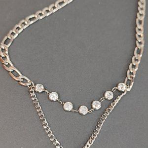 collar acero doble cadena con cruz circonitas