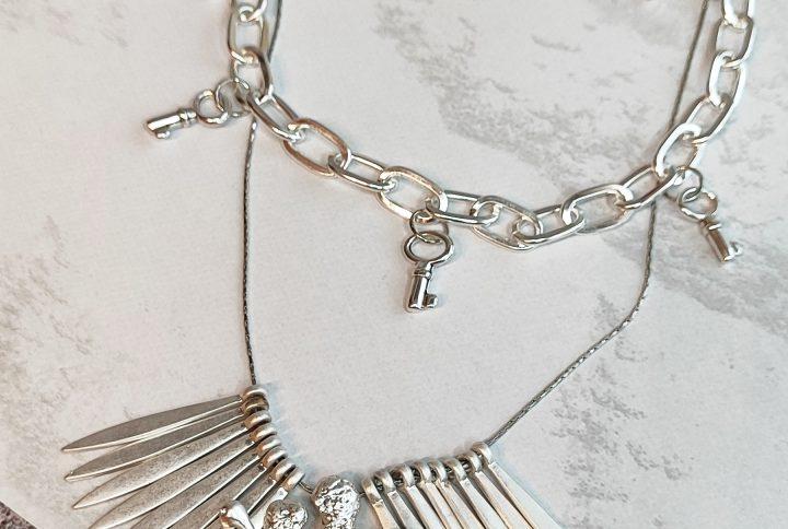 Collar gargantilla eslabones acero plateado con llaves en acero