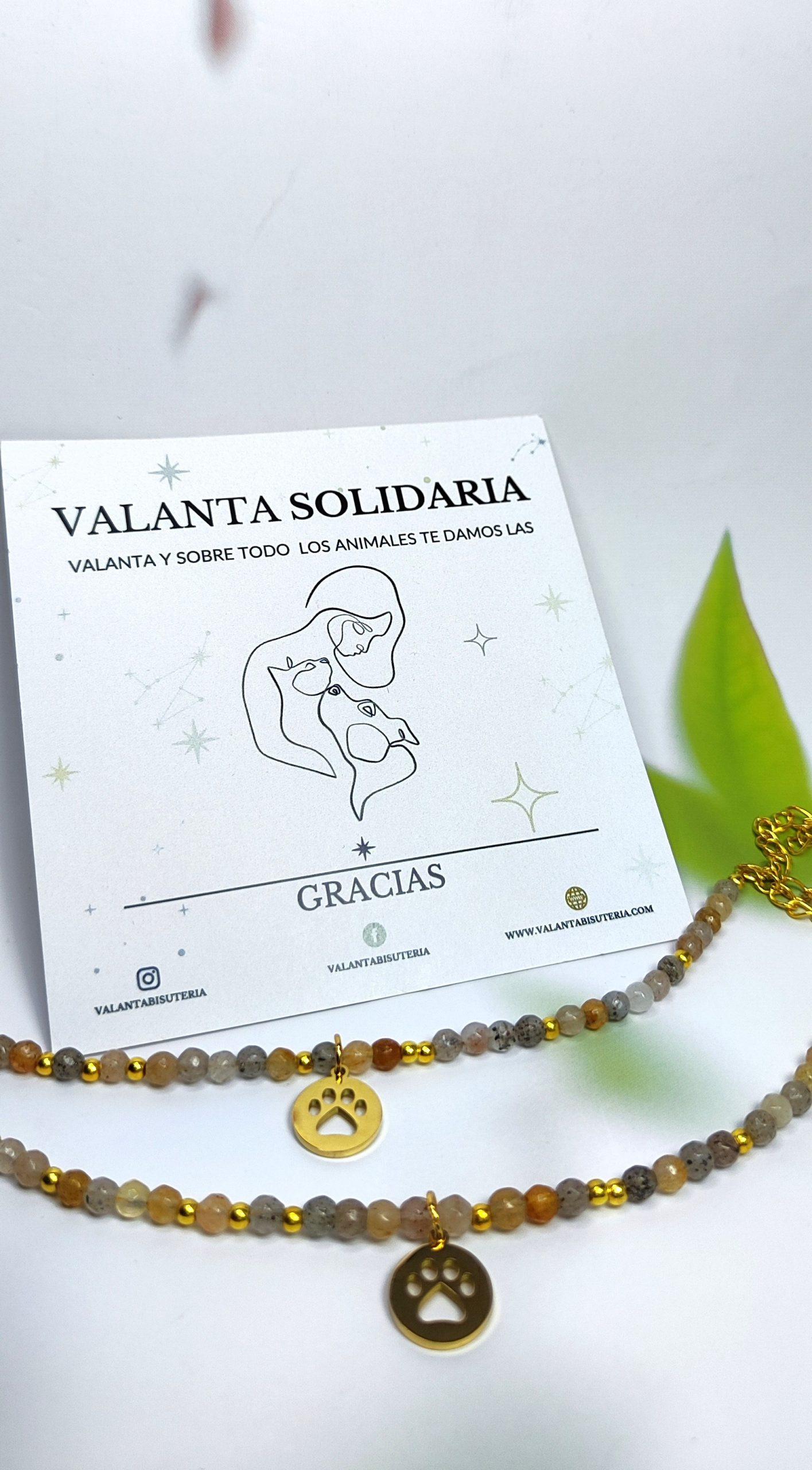 pulsera cristal facetado en dorados con placa en forma de patita de perro