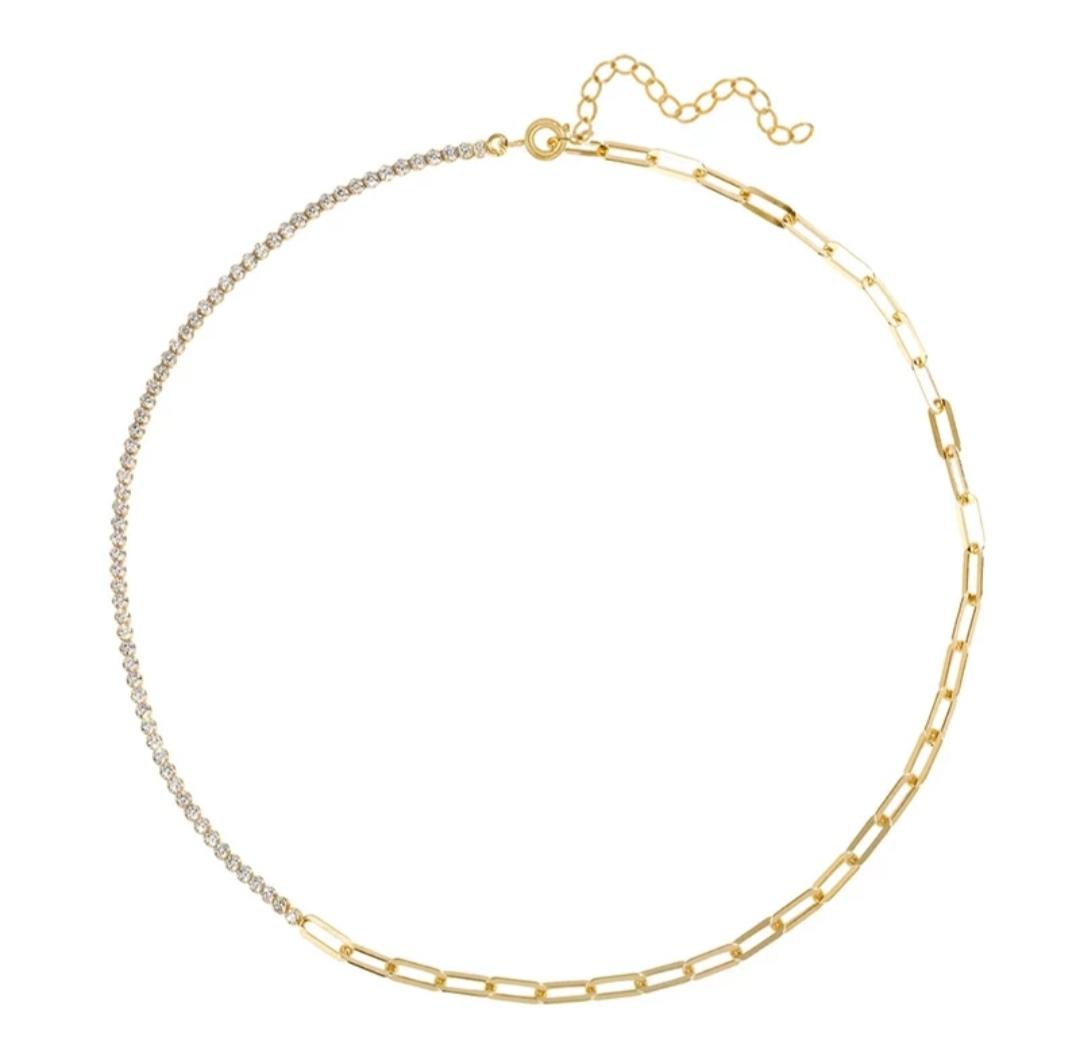 gargantilla en acero dorado con circonitas en cristal transparente gargantilla en acero dorado con circonitas en cristal transparente