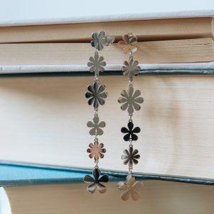 pendientes acero plateado flores