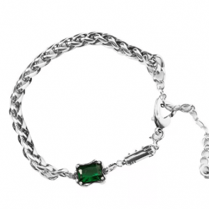 pulsera acero cadena gruesa con cristal circón color verde
