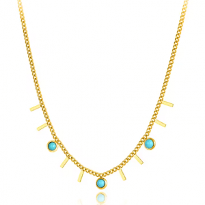 collar en acero dorado con pequeñas piedras en color azul