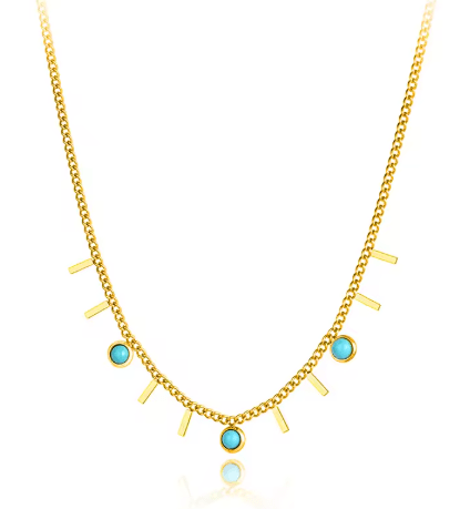 collar en acero dorado con pequeñas piedras en color azul