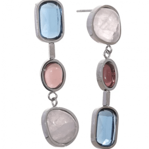 pendientes acero plateado con cristal en diferentes colores