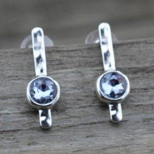 Pendientes acero plateado con cristal facetado color lila