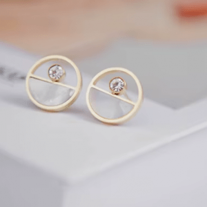 pendientes redondos pequeños acero dorado con circonita
