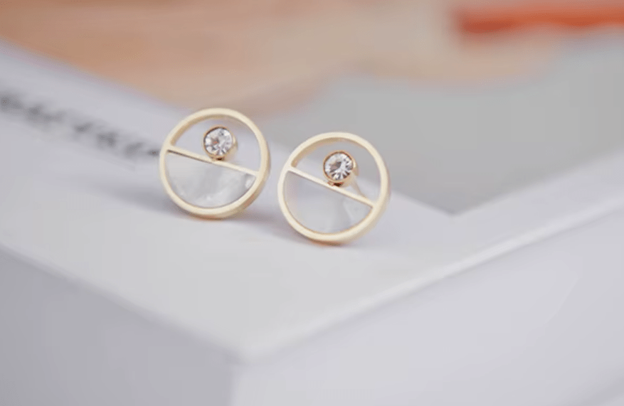 pendientes redondos pequeños acero dorado con circonita
