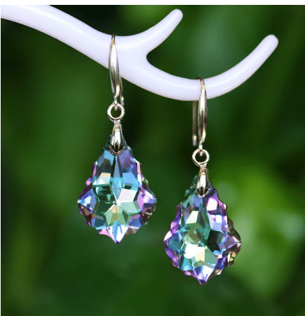 pendientes largos acero plateado con cristal irisado color rosa pendientes largos acero plateado con cristal irisado color rosa
