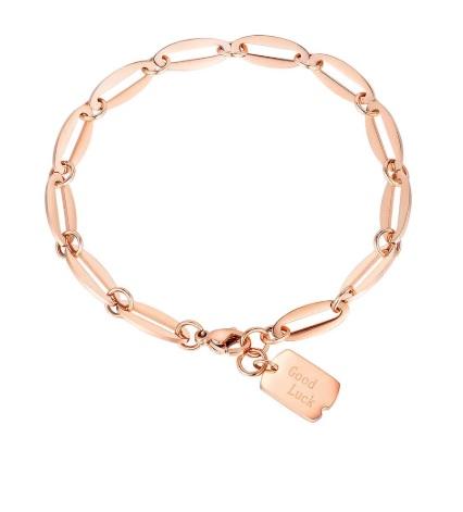 pulsera acero oro rosa buena suerte pulsera elegante eslabones acero